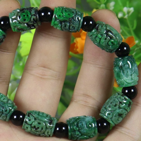 Certified Green 100% Natural A JADE jadeite Moire Bracelet 云纹手链 - Picture 3 of 10